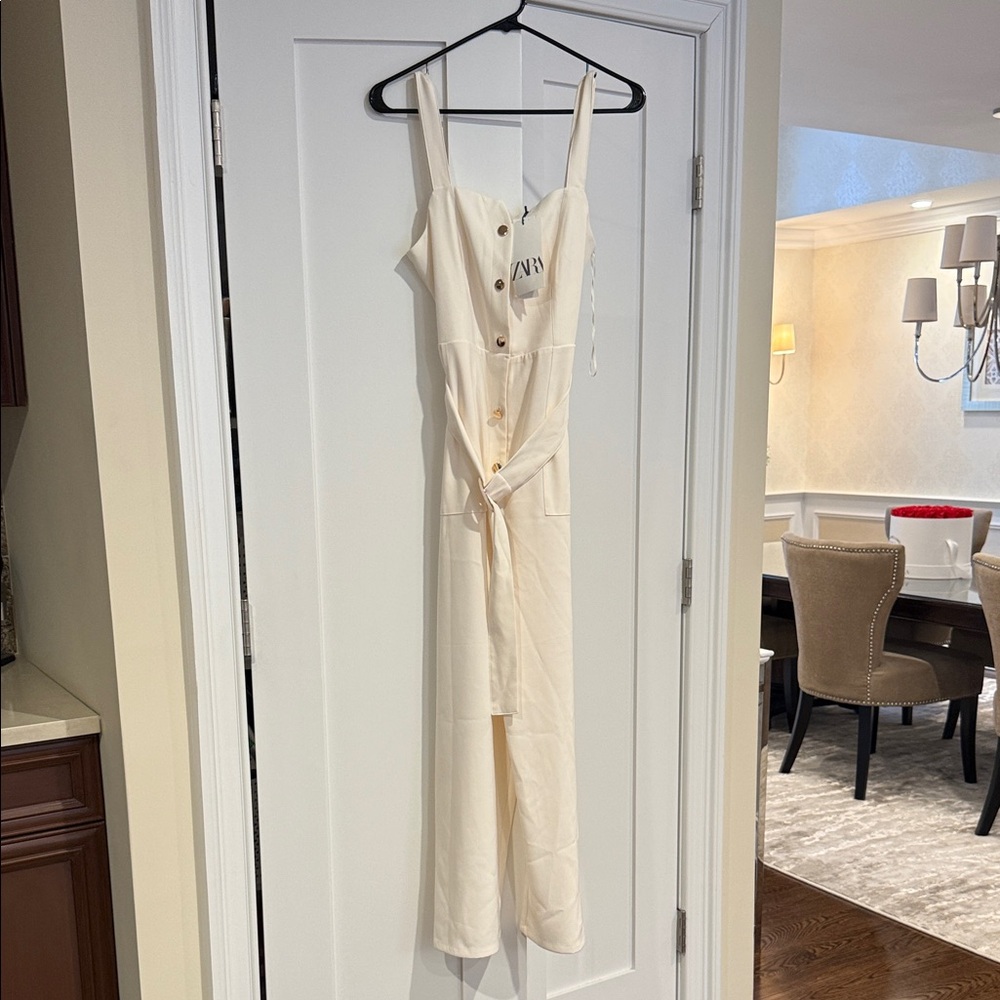 Zara Cream belted Straight Leg Jumpsuit